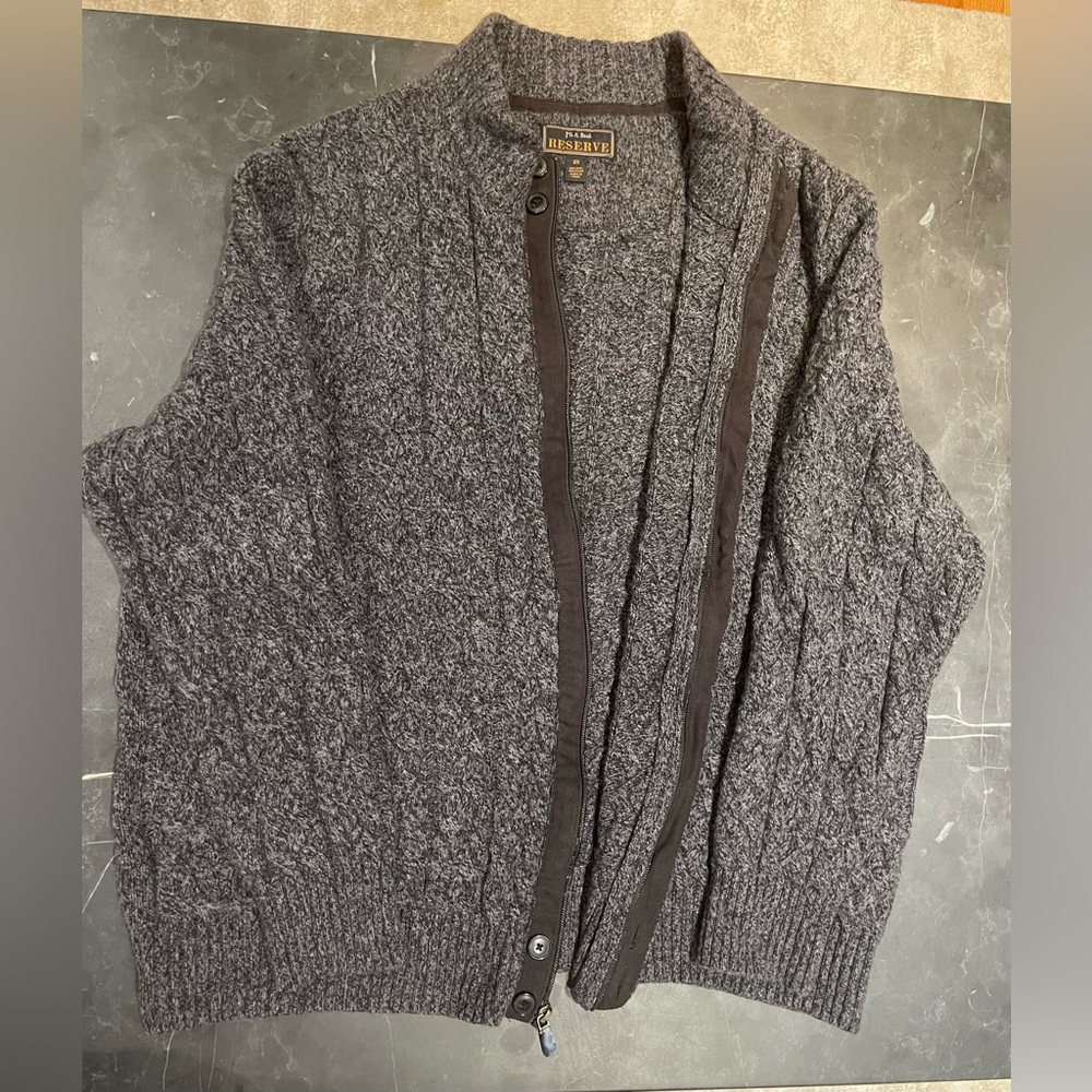 Jos. A. Bank Wool Blend Gray Cable Knit Cardigan Sweater Size 3X Men’s Great c